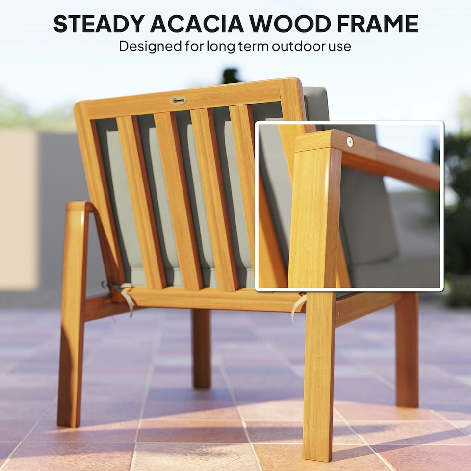 image 1 of Outsunny 4-Piece Wooden Set Cushions Teak