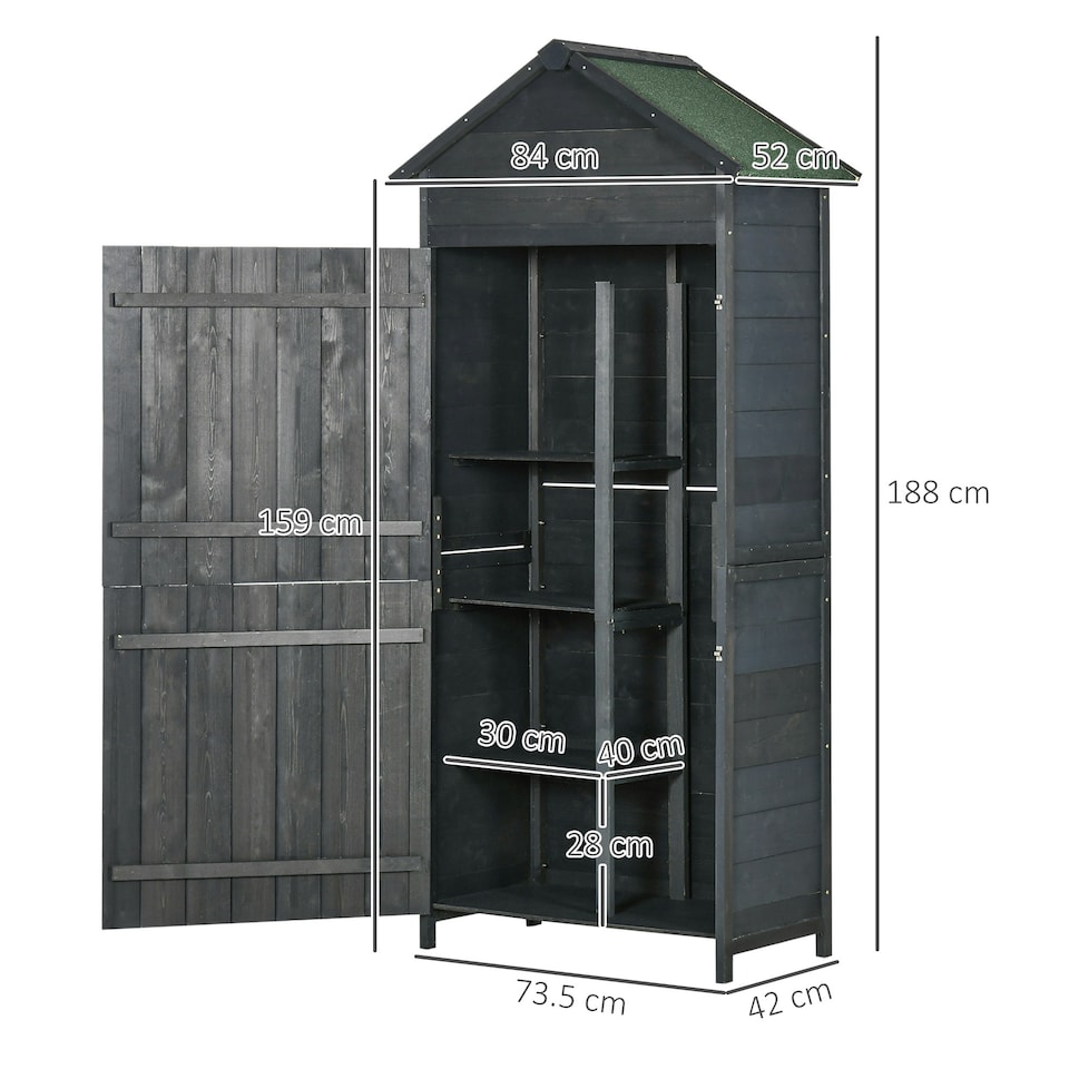 image 1 of Outsunny Wooden Garden Shed Outdoor Shelves Tool Storage Cabinet Grey