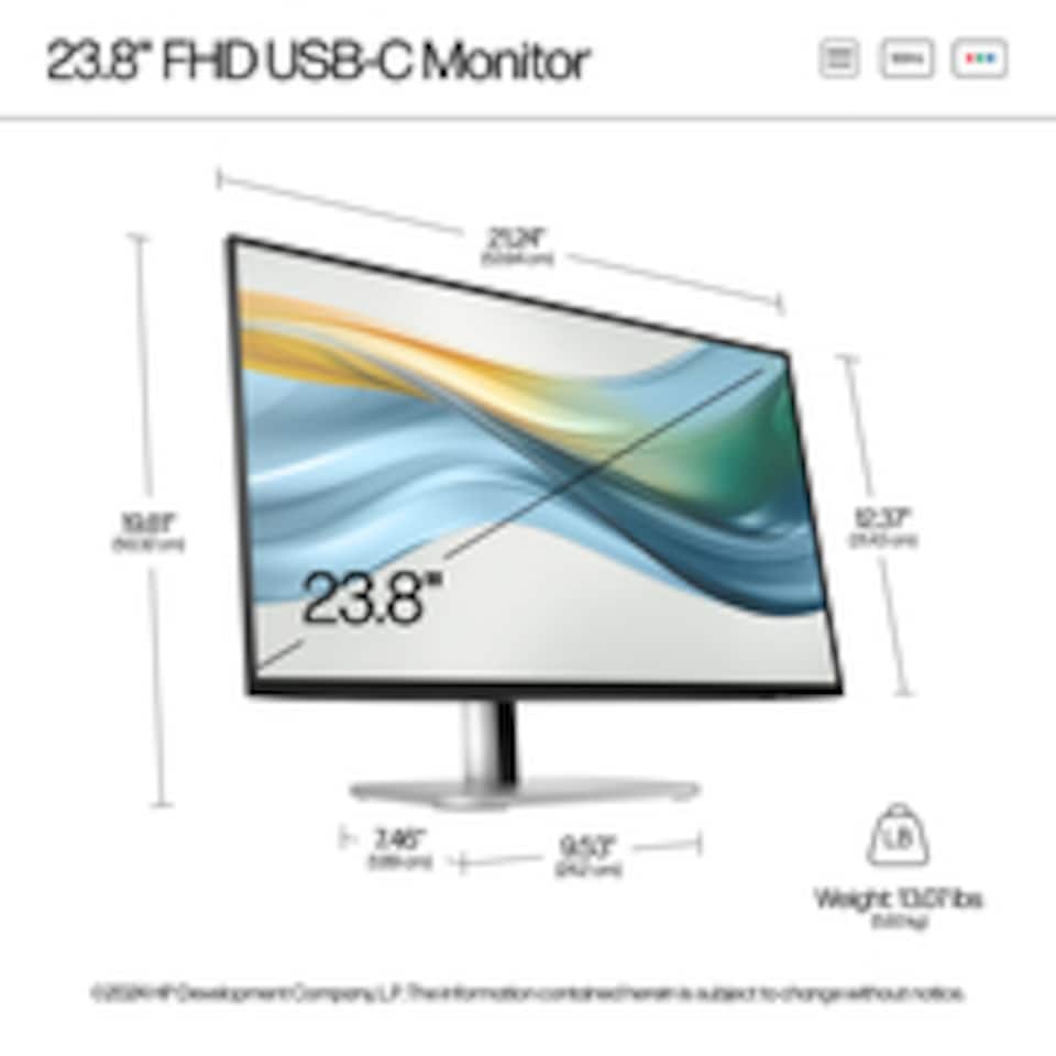 image 1 of HP Series 5 Pro 23.8 inch FHD USB-C Monitor - 524pu, 60.5 cm (23.8"), 1920 x 1080 pixels, Full HD, LCD, 5 ms, Black, Silver | Black | Black, Silver | 52.7 cm
