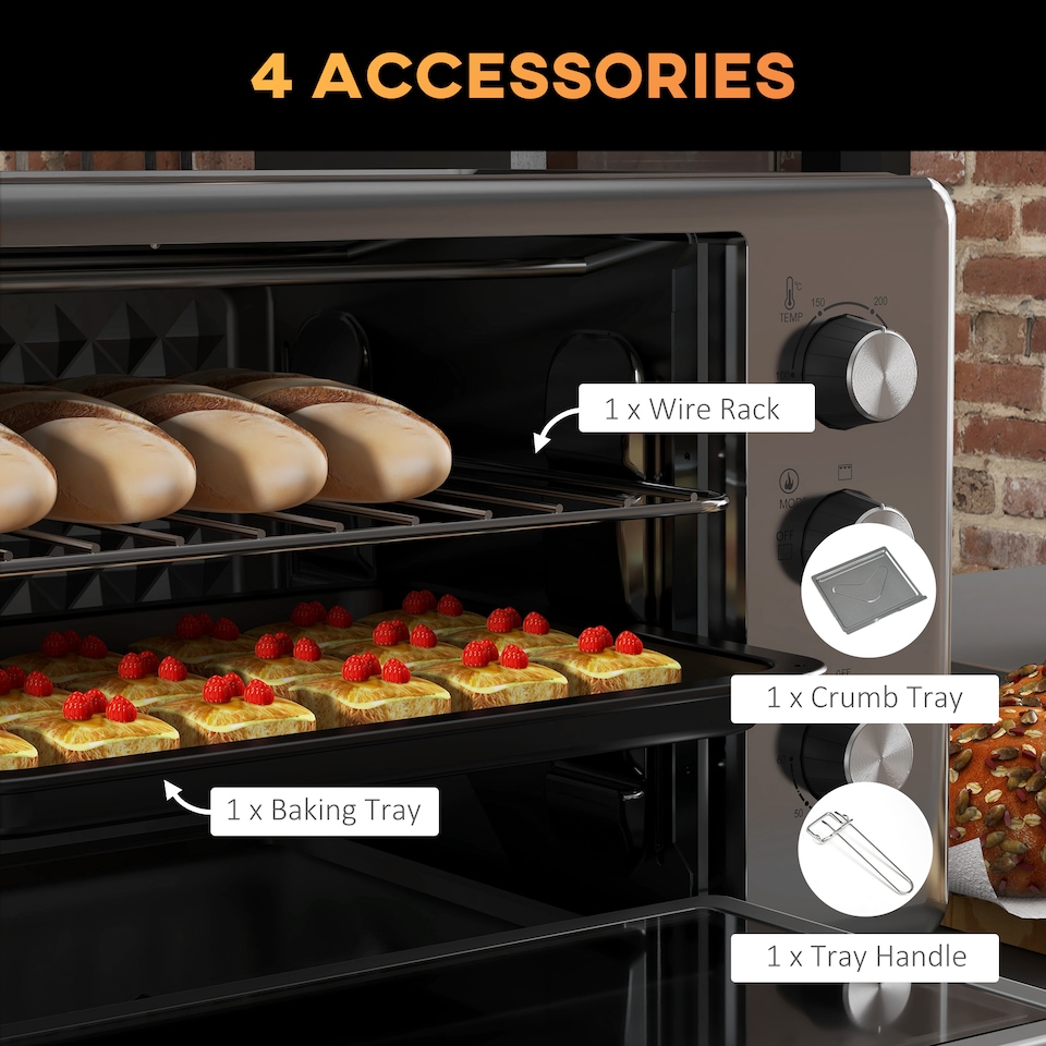 image 1 of HOMCOM 30L Mini Oven with Adjustable Temperature, 60 Min Time 1600W, Silver