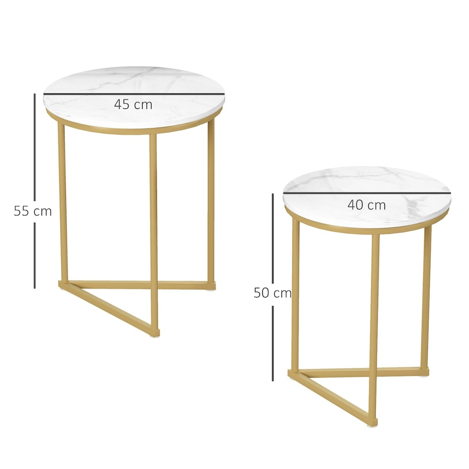 image 1 of HOMCOM Nesting Coffee Table Set of 2 with Metal Frame, Gold Tone | Gold | 45W x 45D x 55H
