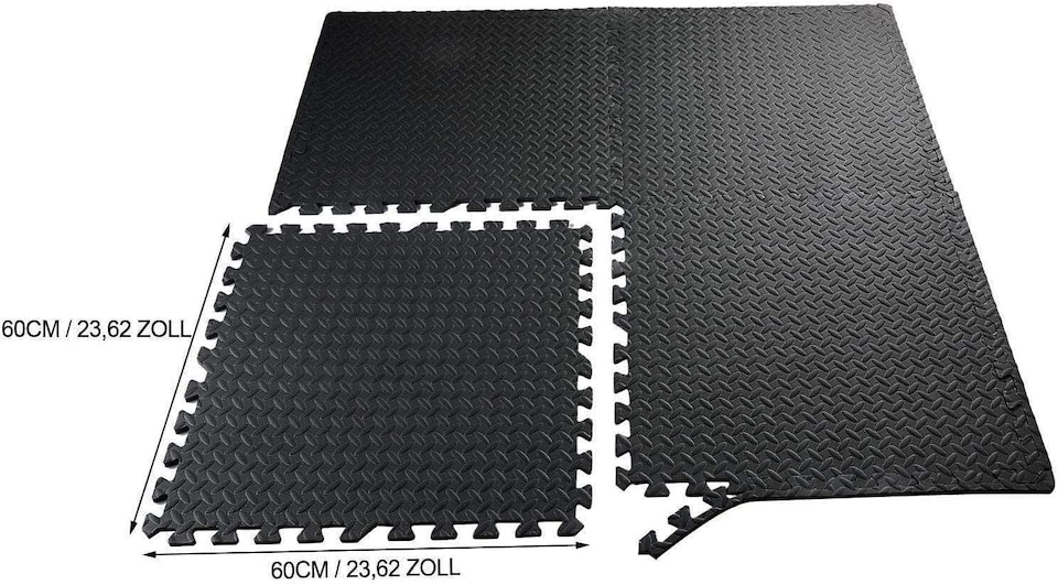 image 1 of 4pcs Black EVA Gym Flooring Puzzle Mat 60x60cm Interlocking Non Slip Floor Tiles for Home Workout, Yoga & Fitness