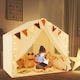 image 4 of COSTWAY Kids Play Tent 3-4 Kids Large Play Tent House w/Screen Curtains-Beige