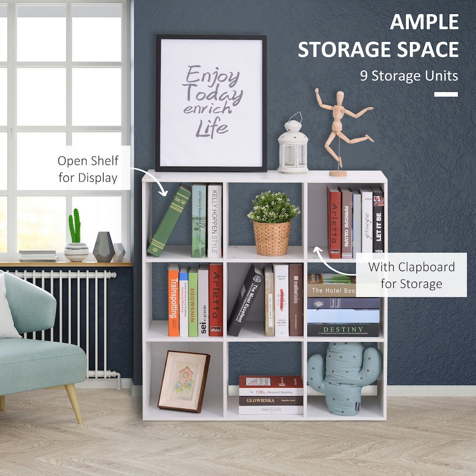 image 1 of HOMCOM 9 Cube Storage Unit Cabinet Bookcase Display Shelves, White