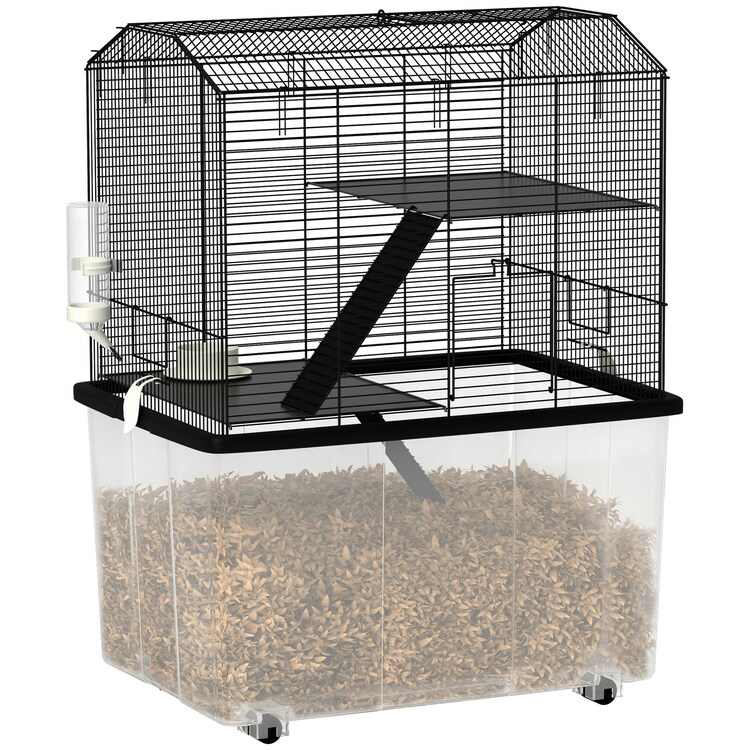 Pawhut Hamster Cage, Gerbil Cage 3 Tier With Wheels, Deep Bottom, Ramps, Food Dish, Water Bottle, For Dwarf Hamster, Syrian Hamster, 57 X 43 X 74Cm -