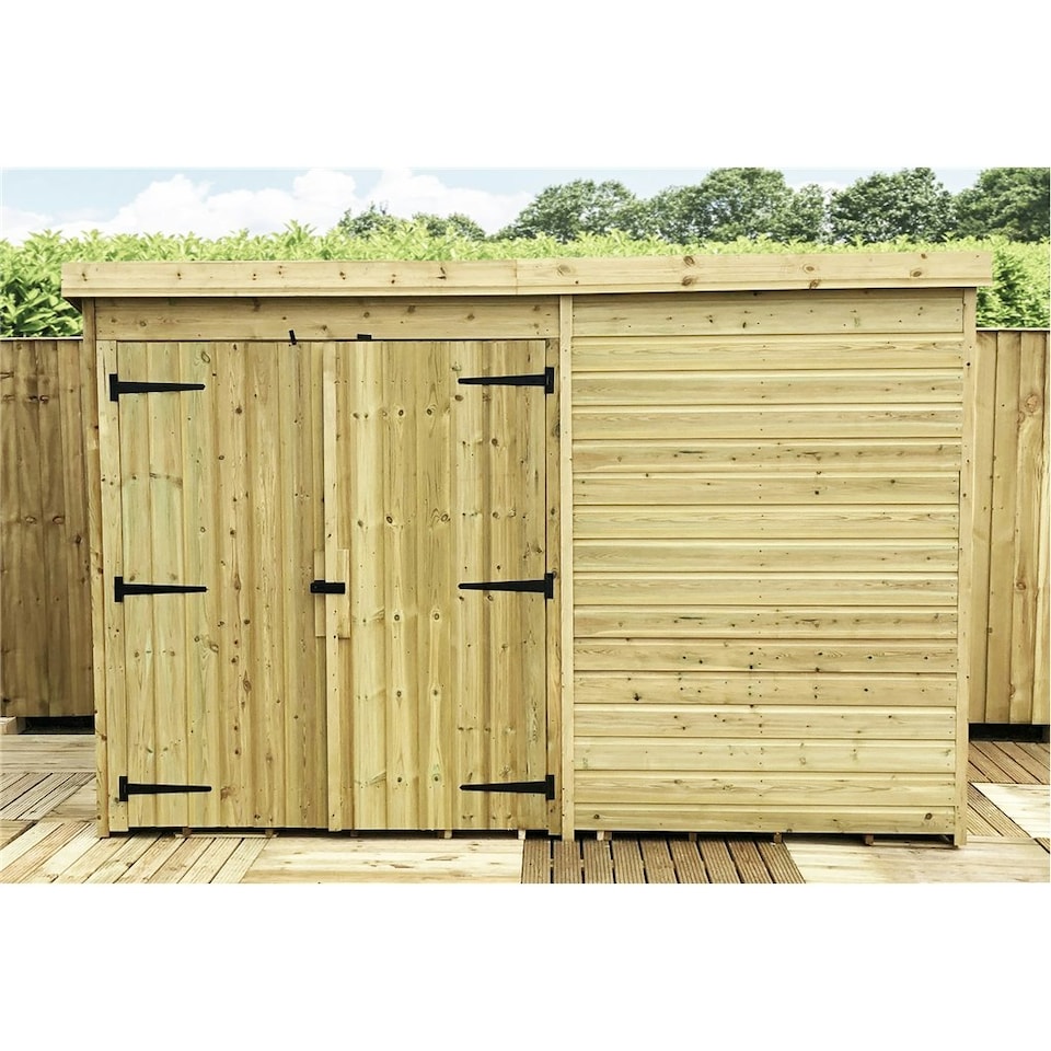 image 1 of 9 x 8 WINDOWLESS Garden Shed Pressure Treated T&G PENT Wooden Garden Shed + Double Doors (9' x 8' / 9ft x 8ft) (9x8)