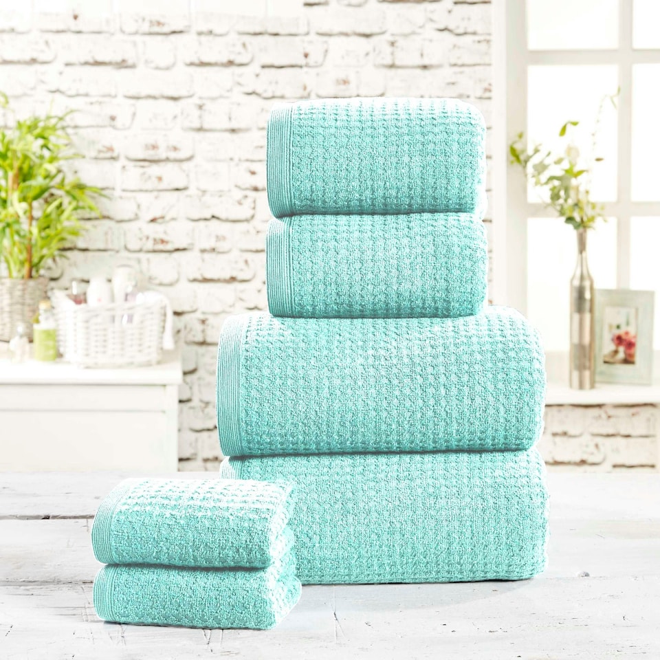 image 1 of Waffle Pure Cotton Face Towels Super Soft and Absorbant Blue | Duck Egg | Face cloth