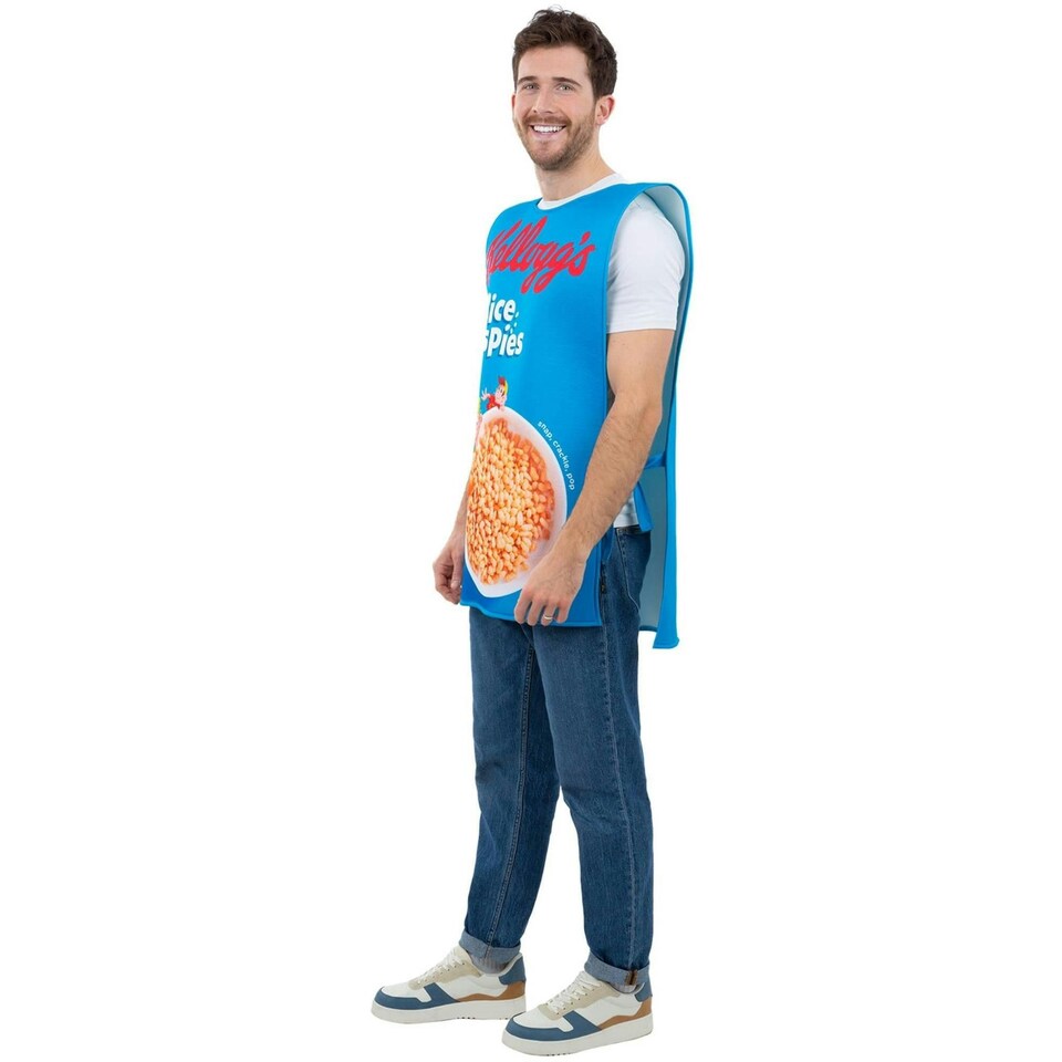 image 1 of Kelloggs Unisex Adult Rice Krispies Cereal Box Costume Tabard - Blue/White/Red - One Size One Size