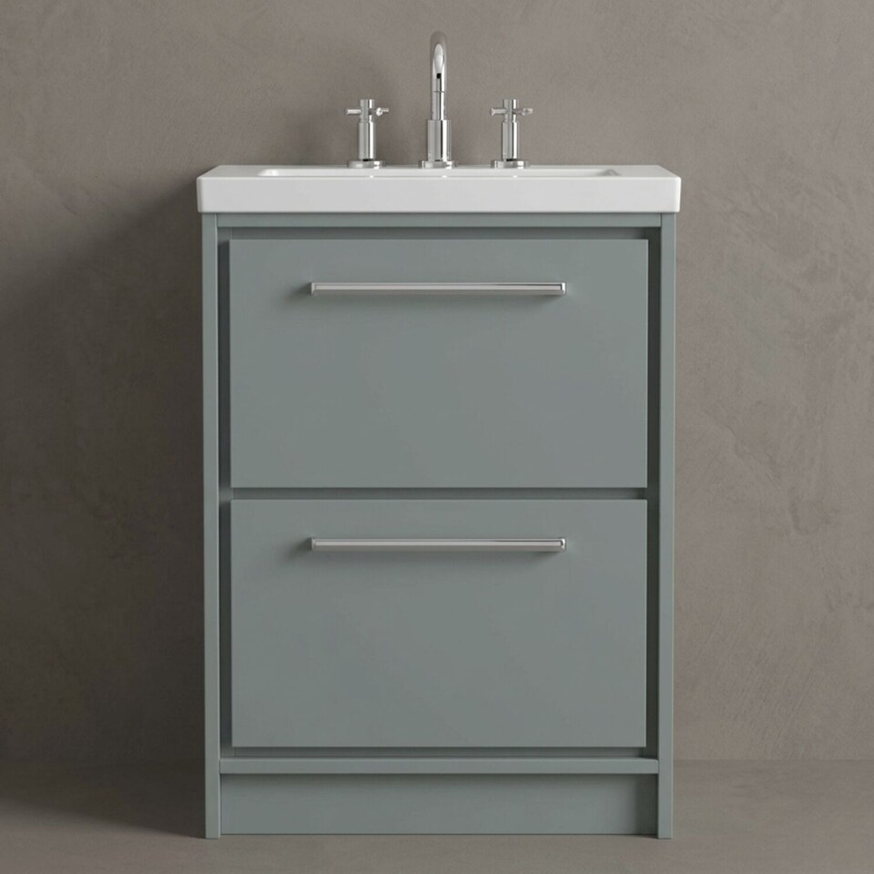 image 1 of Balterley Modern Bathroom 2 Soft Close Drawer Floor Standing Vanity Unit Fireclay Basin | Grey | Monument Grey | 845 x 613 x 462mm