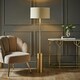 image 1 of ValueLights Lexy Antique Brass Rotary Dimmer Switch Floor Lamp with Beige/Gold Shade Cream