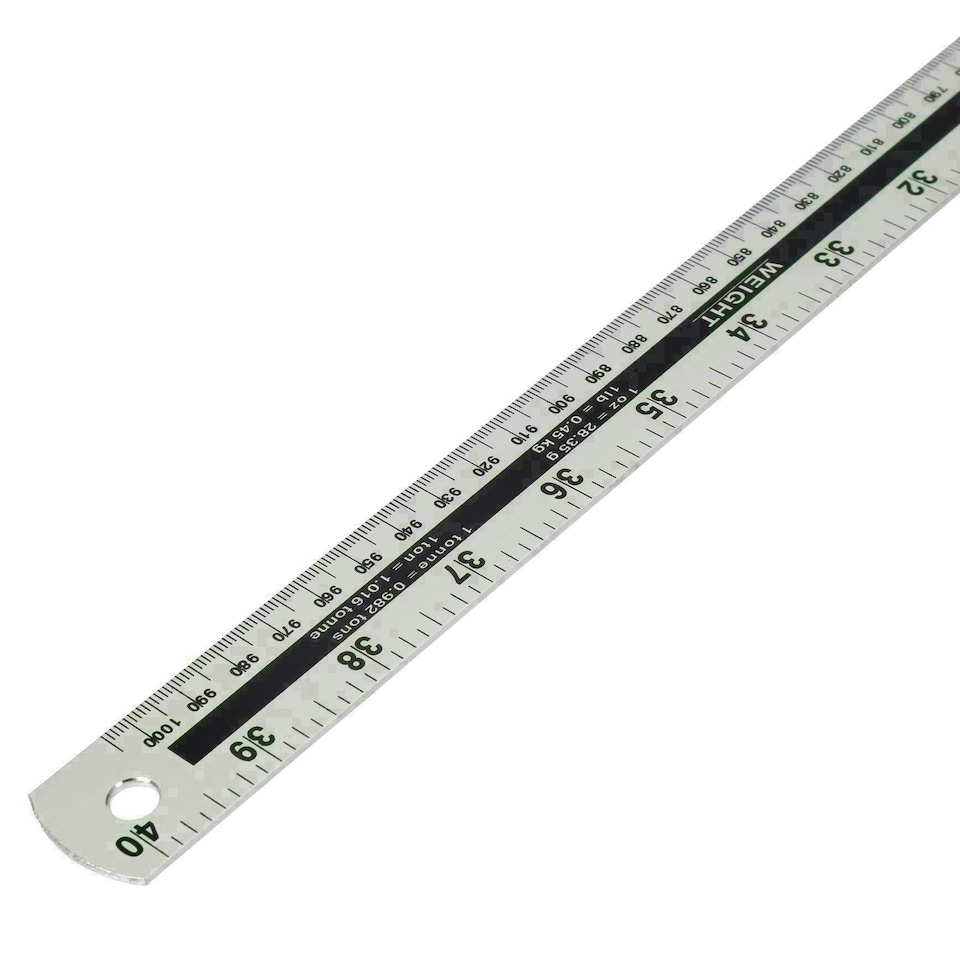 image 1 of 1m (40") Aluminium Ruler Imperial & Metric Conversion Table Straight Edge Rule