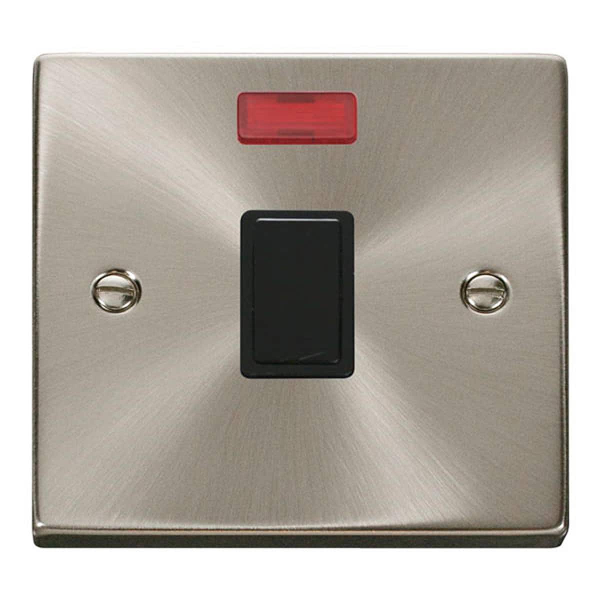 SE Home Satin / Brushed Chrome 1 Gang 20A DP Switch With Neon in Metallic Silver