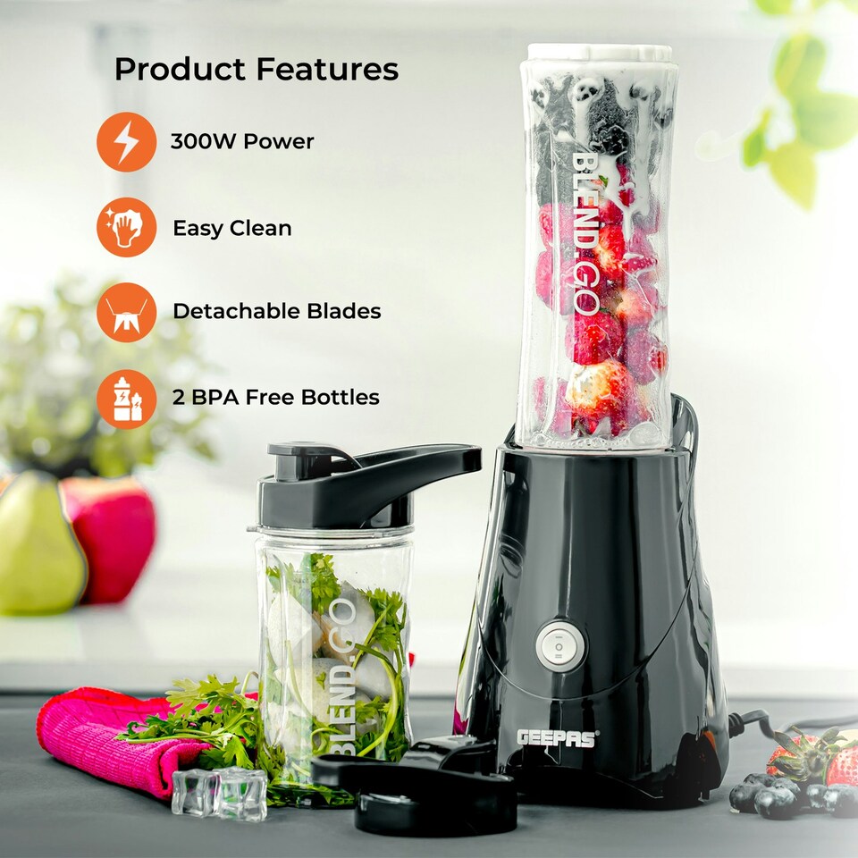 image 1 of GEEPAS 300W Personal Blender Smoothie Milkshake Maker Black