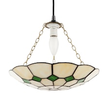 Classic Amber Stained Glass Tiffany Pendant Lighting Shade with Green Diamonds | Green