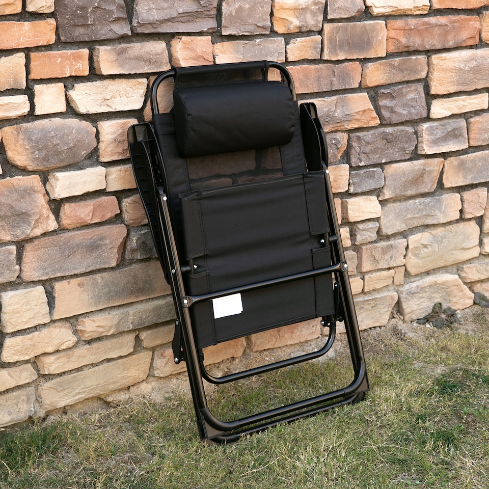 image 1 of Outsunny Garden Chairs Set of 2 Folding Camping Chair Recliners, Black | Black | Black