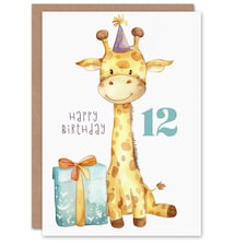 Cute Party Hat Cartoon Age 12 Year Old Child Kids 12th Birthday Card
