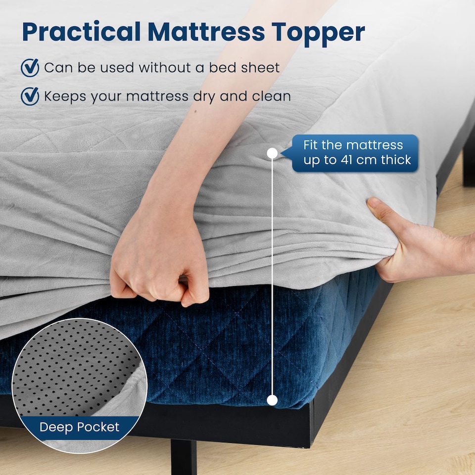 image 1 of COSTWAY Single Size Mattress Protector  Luxury Super Soft Velvet Mattress Topper