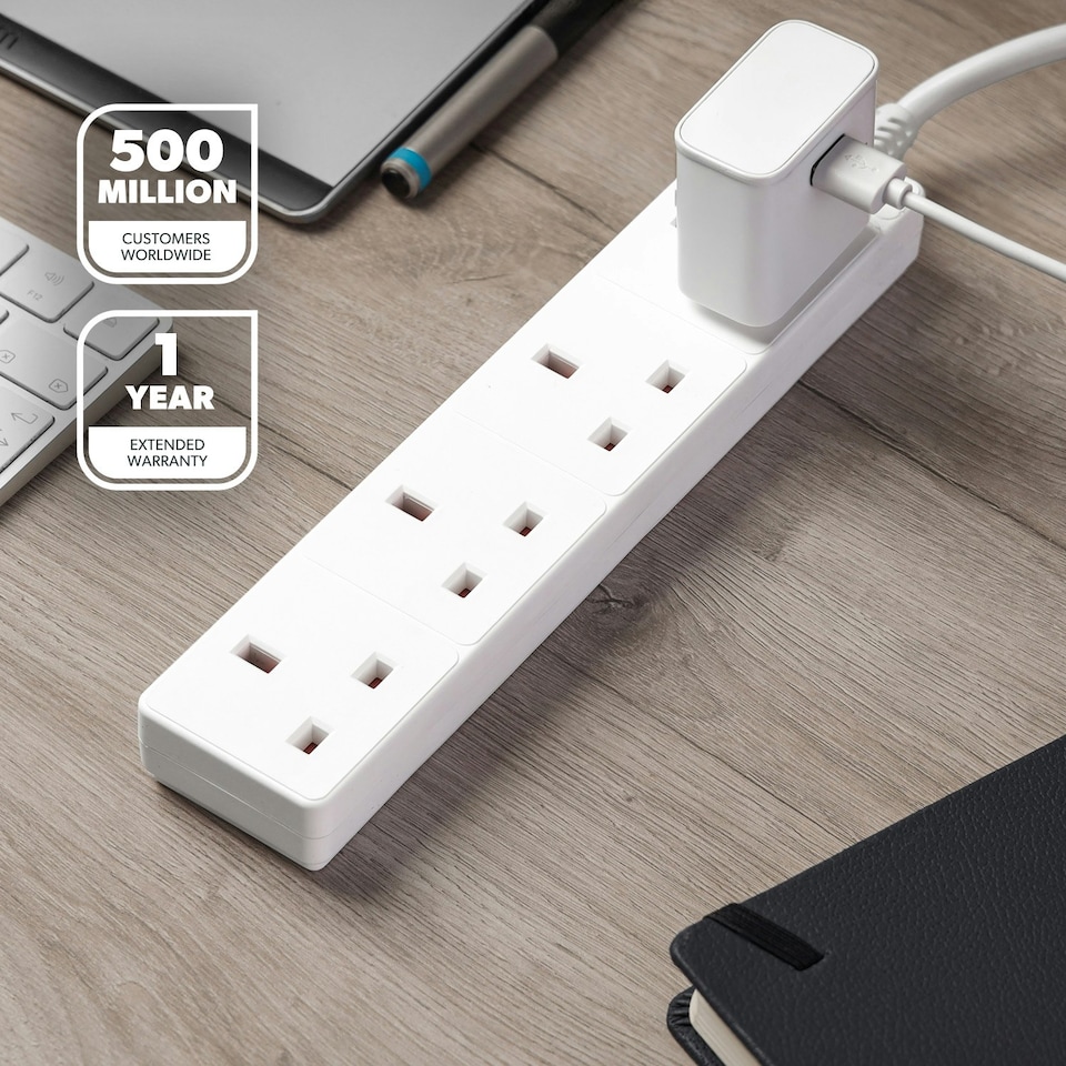 image 1 of GEEPAS 4 Gang Extension Lead, 1M Cable