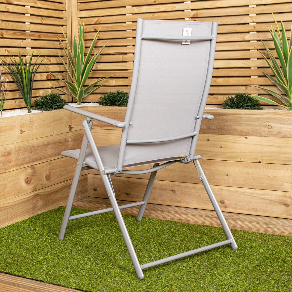 image 1 of Set of 2 Outdoor Garden Patio Multi Position Reclining Folding Chair in Grey
