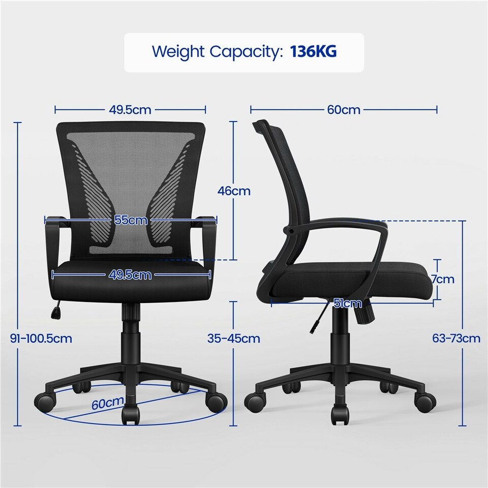 image 1 of Yaheetech Ergonomic Mesh Office Chair Mid-Back 360° Rolling Casters | Black