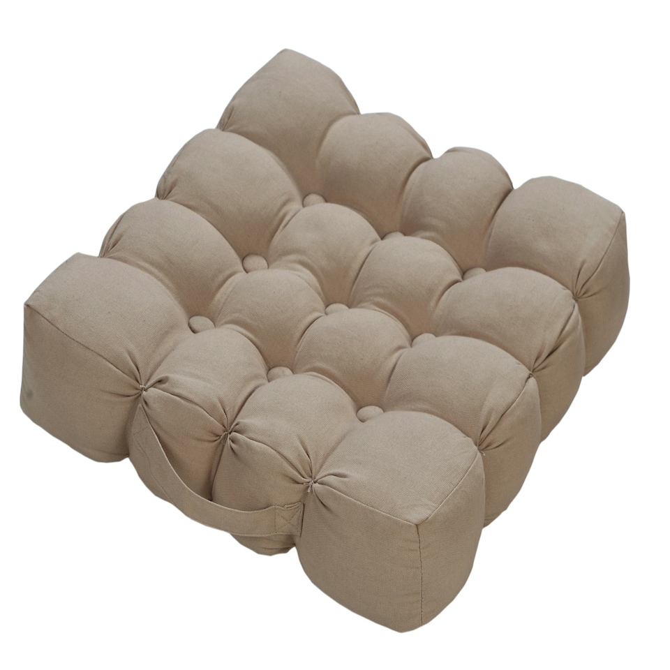 image 1 of Quilted Button Seat Pad Cushion Booster 100% Cotton Cover 45cm Square Cream