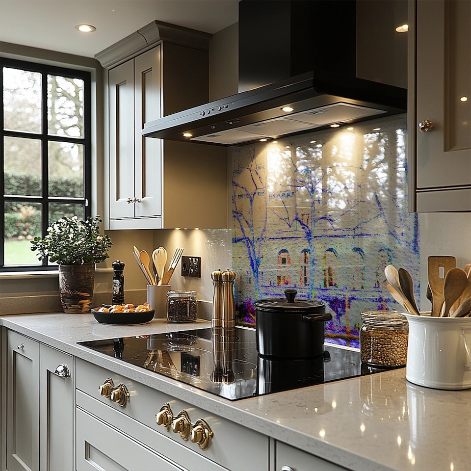 image 1 of Blue Trees Splash Back | White