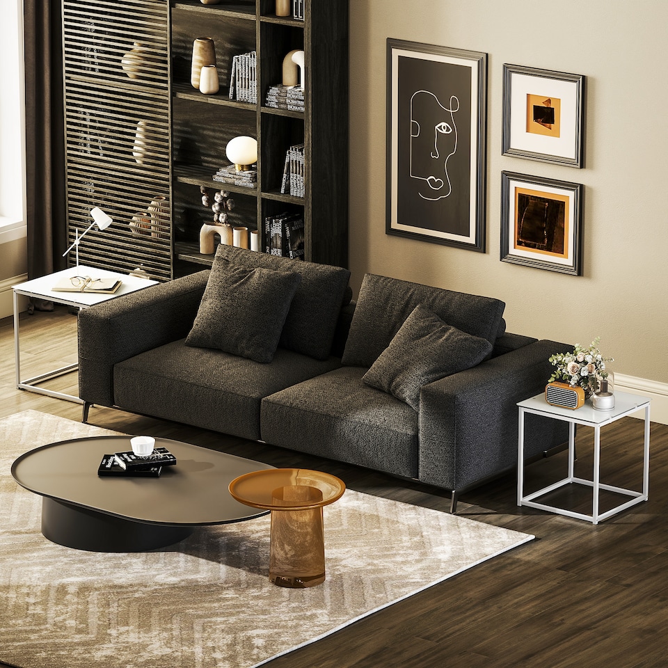 image 1 of HOMCOM Nest of Tables, Set of 2 Coffee Table, Side Tables with Tempered Glass Desktop and Metal Frame for Living Room, Bedroom, Office, White | White