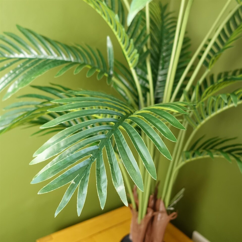 image 1 of 110cm Large Artificial Areca Palm Tree Potted in Black Pot | Green | 3ft