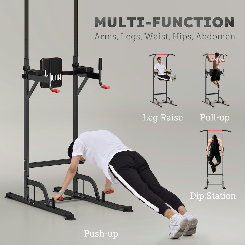 image 1 of HOMCOM Power Tower Station Pull Up Bar w/Adjustable Height for Home Gym Workout