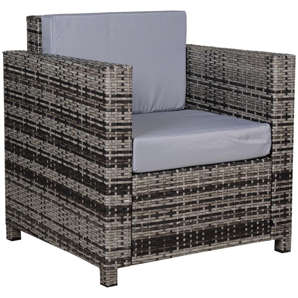 image 1 of Outsunny Single Seater Rattan Chair, PE Wicker Garden Armchair with 10 cm Thickened Cushion, All-Weather Rattan Garden Chair with Armrests, Grey | Grey | Grey | One Size