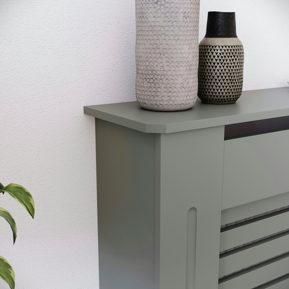 image 1 of Vida Designs Milton Radiator Cover Painted MDF Slatted Cabinet, Grey, 78cm