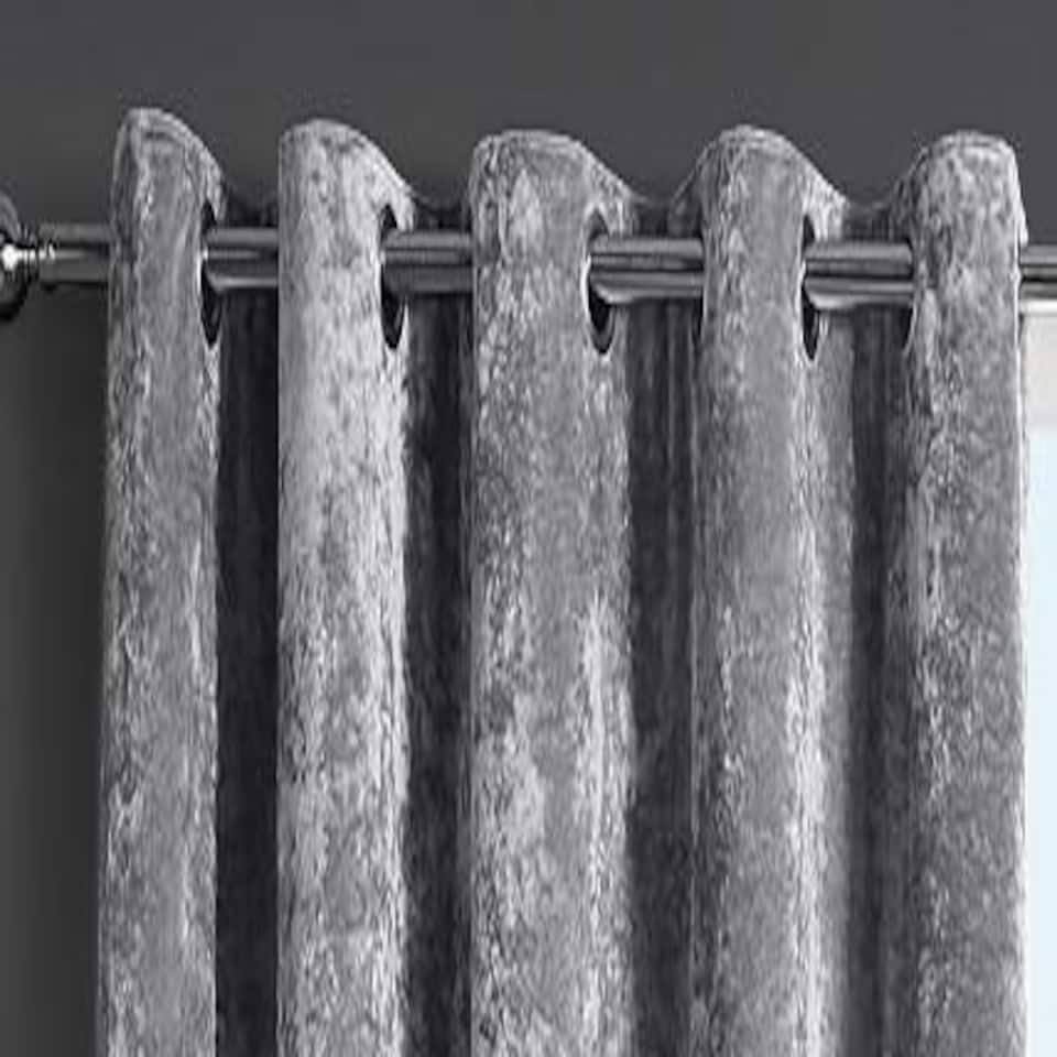 image 1 of Crushed Velvet Fully Lined Eyelet Curtains - Silver - 117x137cm