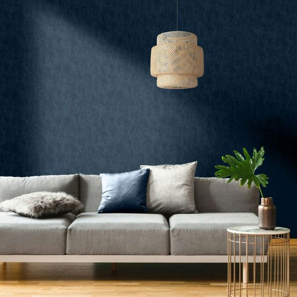 image 1 of Muriva Linen Textured Wallpaper - Blue - 10m x 53cm Blue