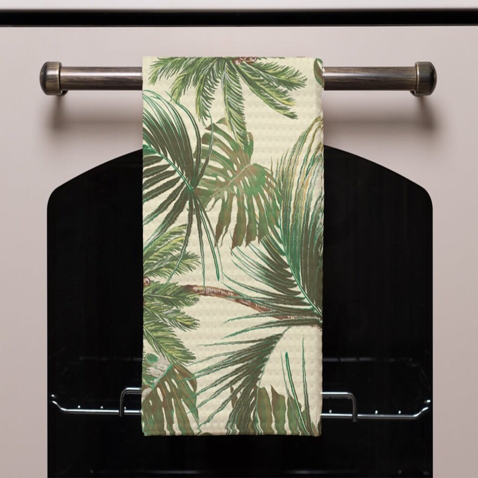 image 1 of Tropical Leaves on Yellow (Kitchen Towel)
