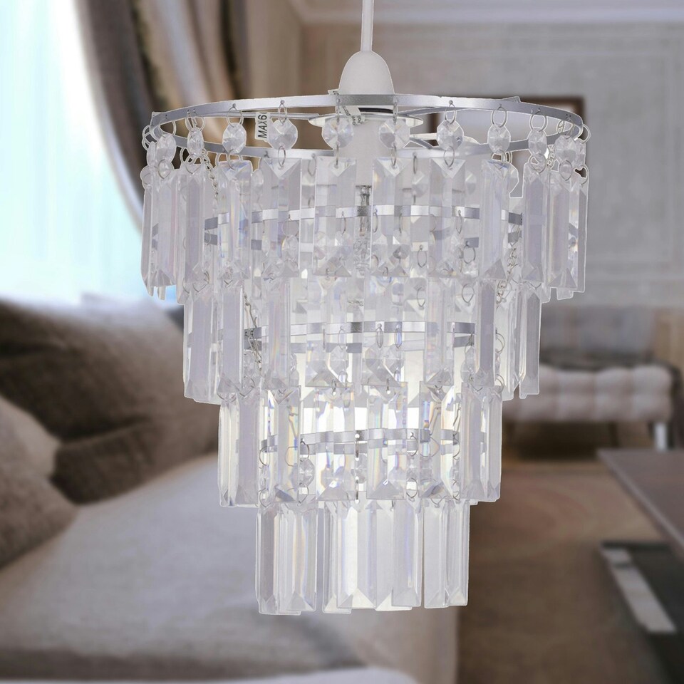 image 1 of First Choice Lighting Set of 2 Clear Acrylic 4 Tier Easy Fit Light Shades Clear | Chrome