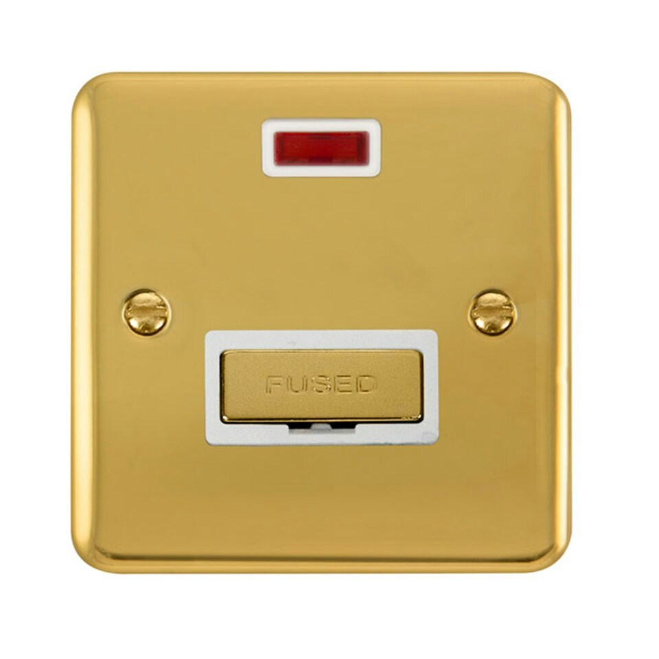 SE HOME Curved Polished Brass 13A Fused Ingot Connection Unit With Neon White | Polished Brass