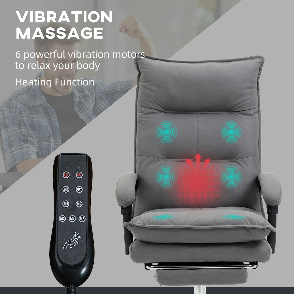 image 1 of Vinsetto Microfibre Vibration Massage Office Chair with Footrest, Heat, Grey
