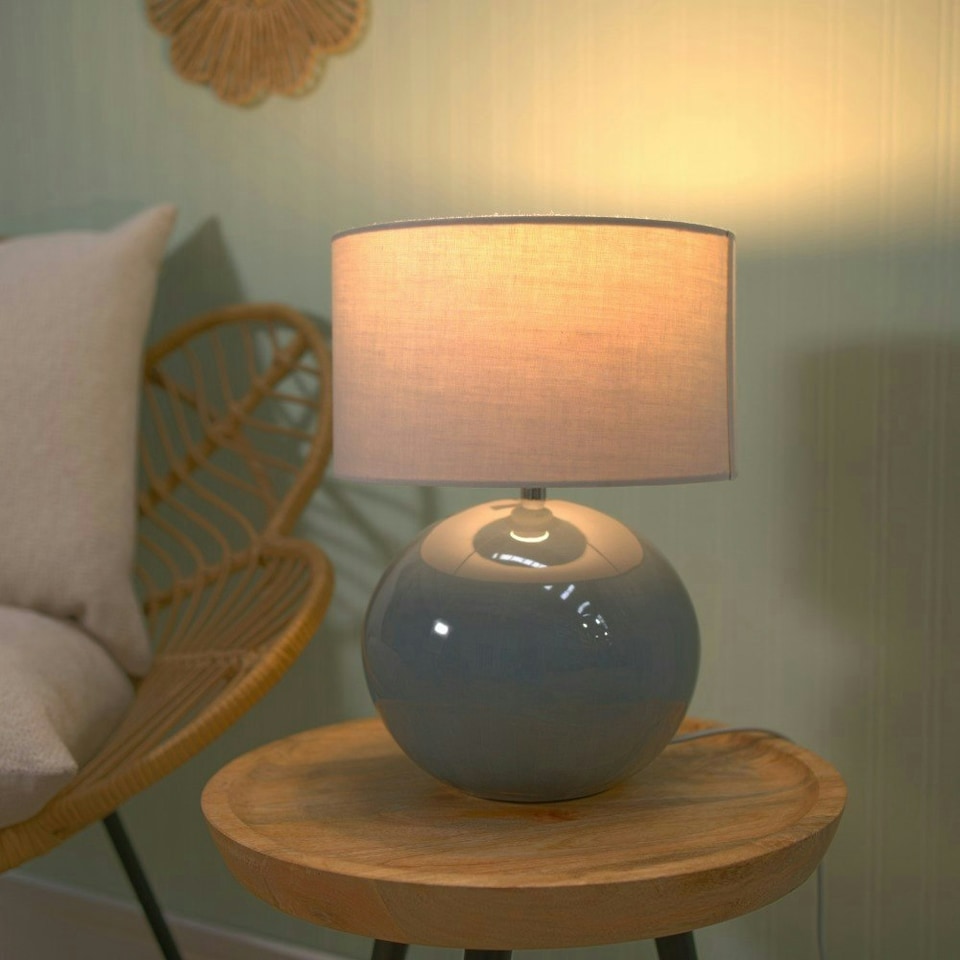image 1 of ValueLights Bosco Eucalyptus Ceramic Table Lamp with Grey Drum Shade