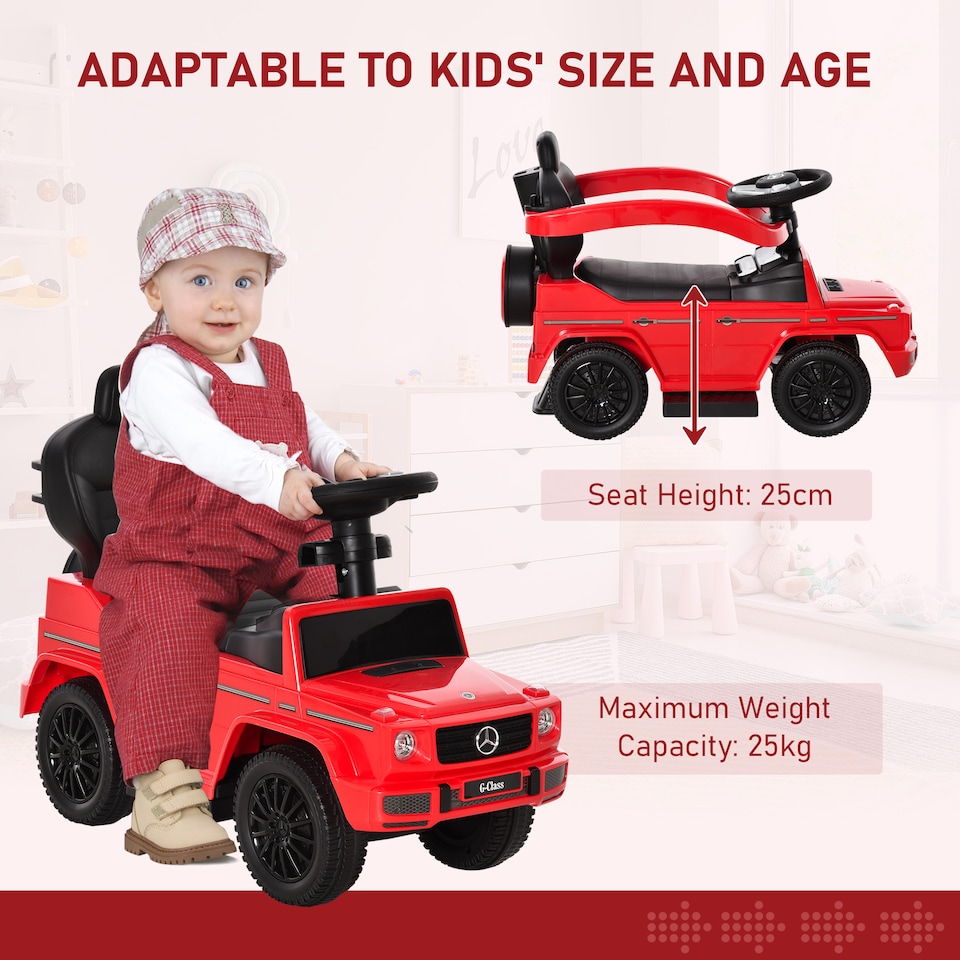 image 1 of HOMCOM Ride-on Push Car 3 in 1 Benz G350 Baby Floor Slider Walker, Red