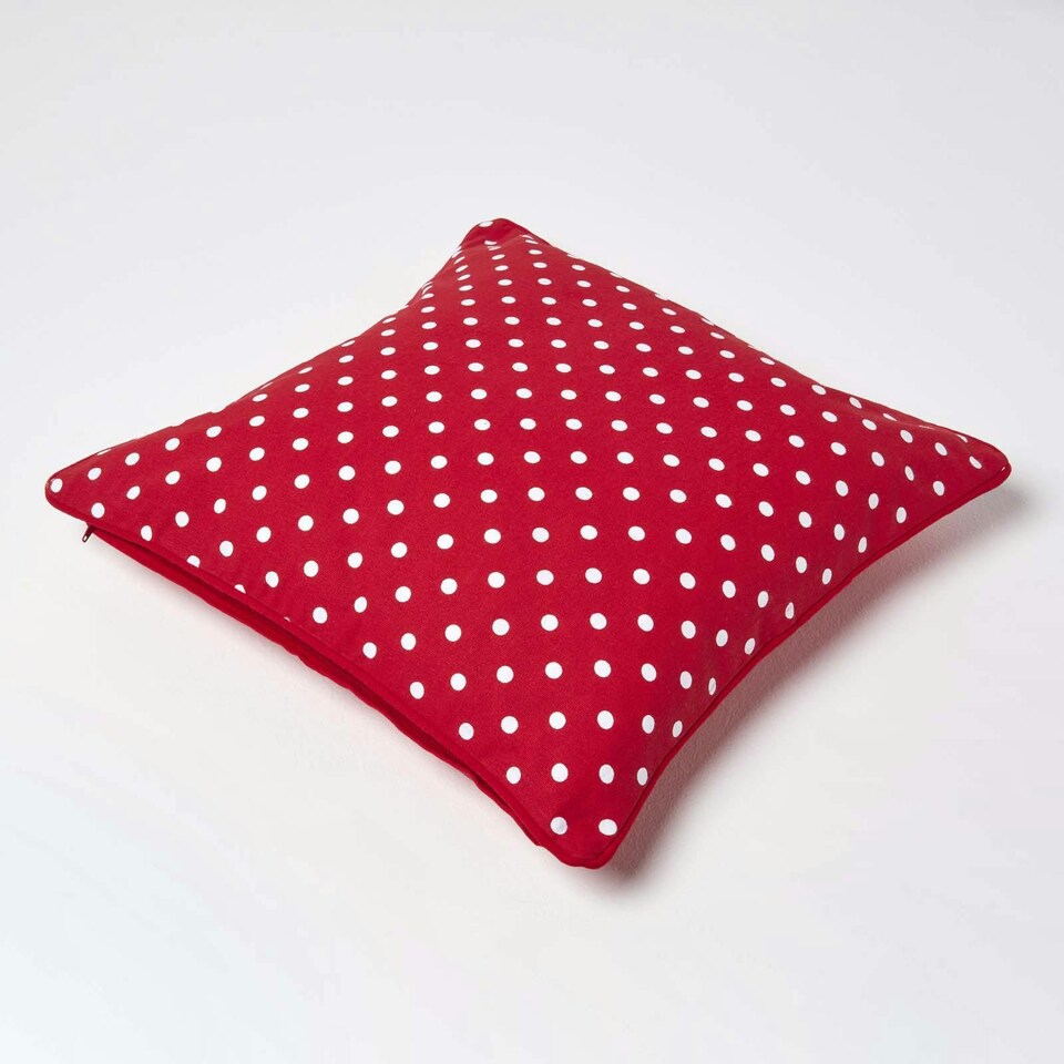 image 1 of Homescapes Cotton Red Polka Dots Cushion Cover - 45 x 45 cm | Red | Red | 45 x 45 cm