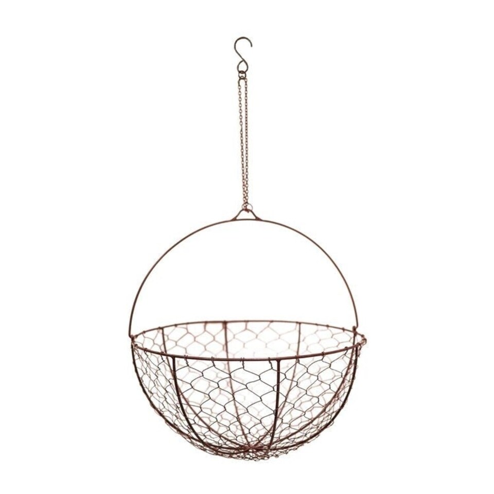 image 1 of Outdoor Hanging Wired Netted Basket - Mild Steel - L40 x W40 x H40 cm - Bronze | Multi