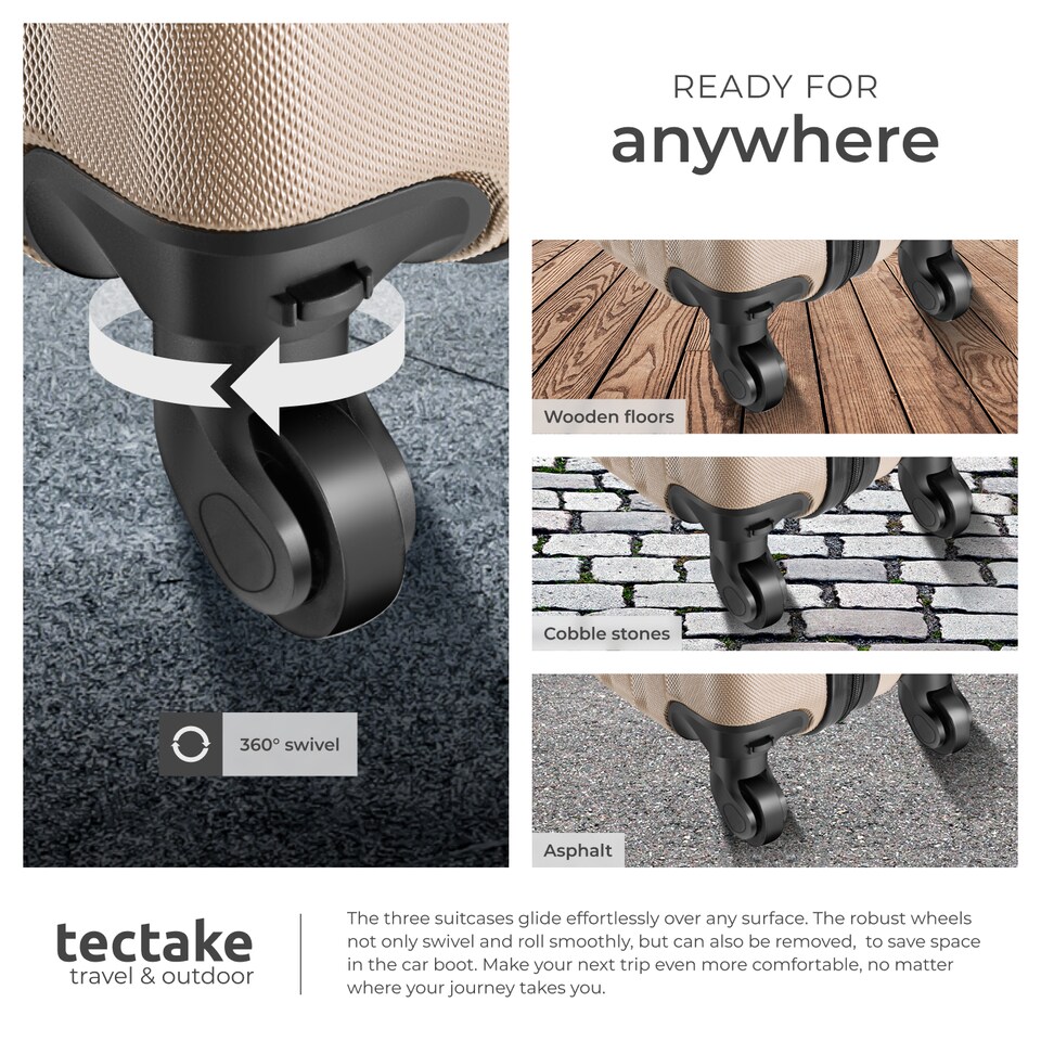 image 1 of Suitcase Set - 3 hard-shell suitcases with telescopic handle, swivel wheels | Cream | champagne | 1