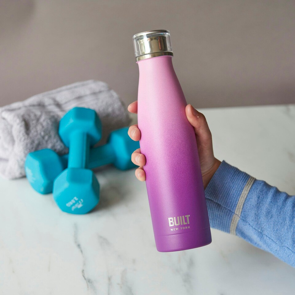 image 1 of Built Dbl Wall Water Bottle Pink & Purple Ombre 500ml