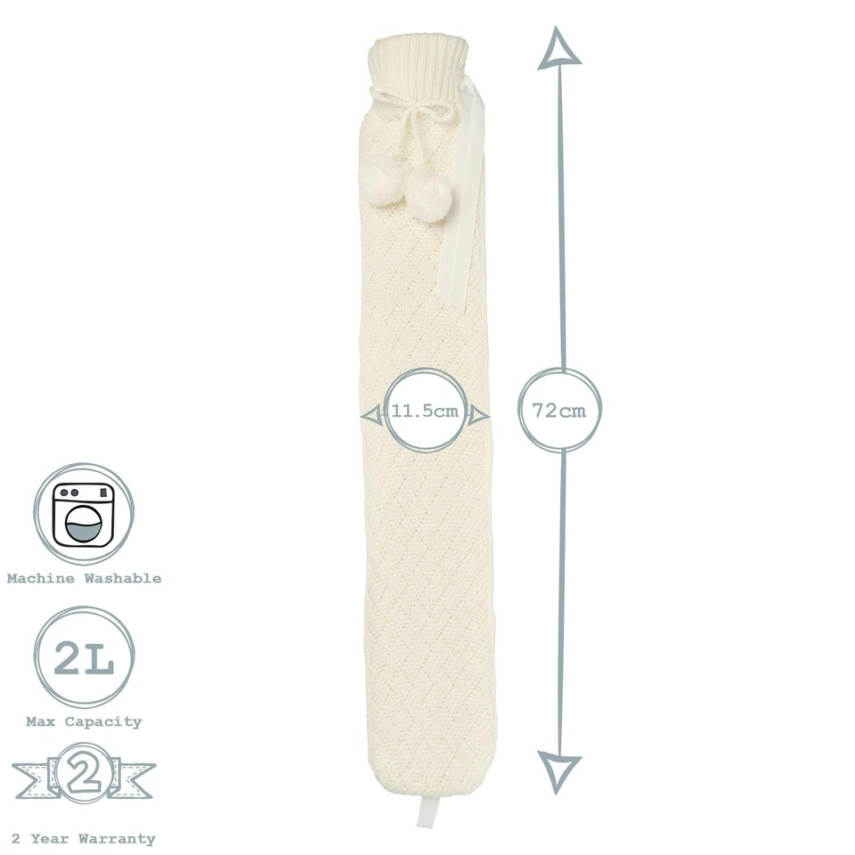 image 1 of Nicola Spring Knitted Long Hot Water Bottle & Cover Set - Hot Water Bottle Leakproof Neck Shoulder Feet
