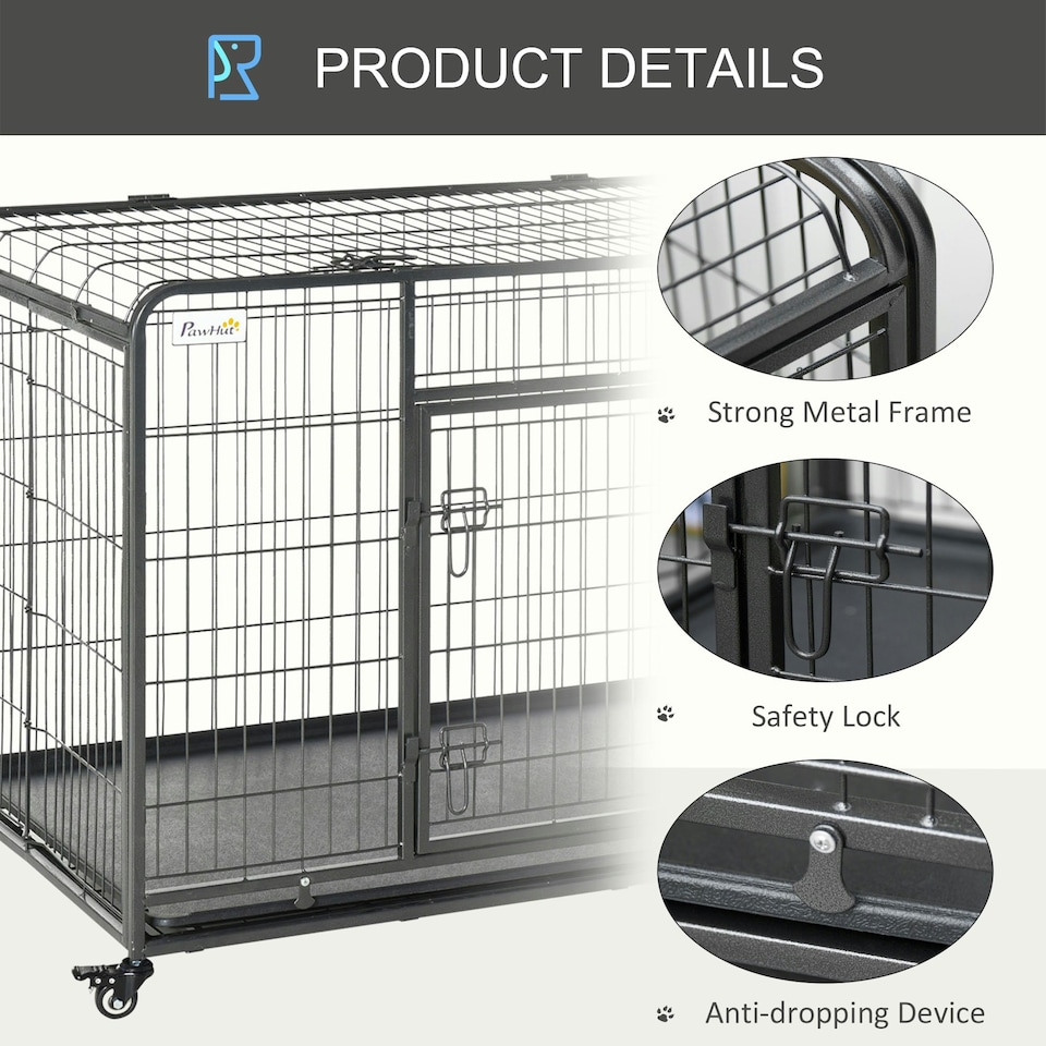 image 1 of PawHut 81x125cm Metal Dog Cage Kennel w/ Locking Door & Wheels Extra Large Pets