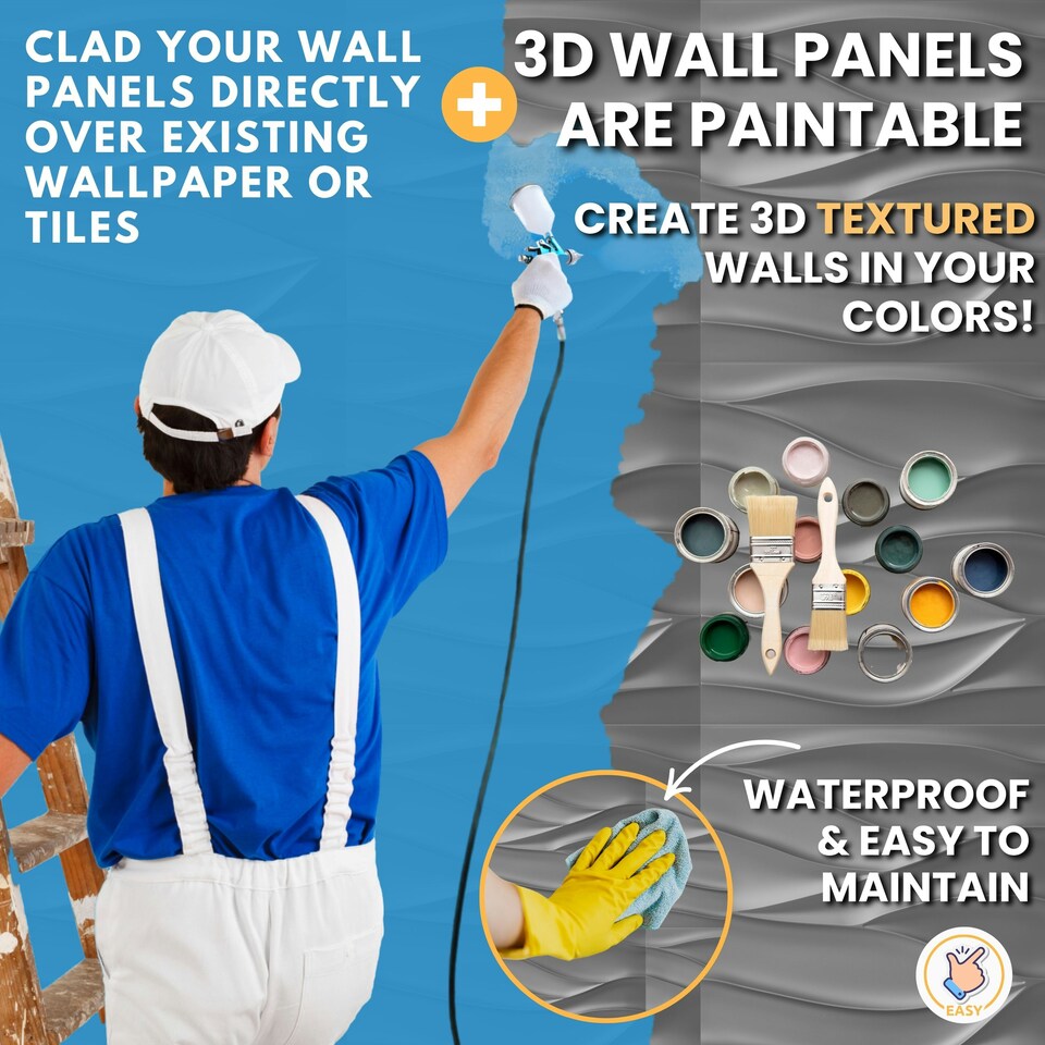 image 1 of NOVECRAFTO Wavy Wave 3D Wall Panels – 6 Sheets Covering 1.5m² | 16.15ft² Interior Cladding Set | Wavy Design Tiles – Each Panel 50x50cm Silver Grey