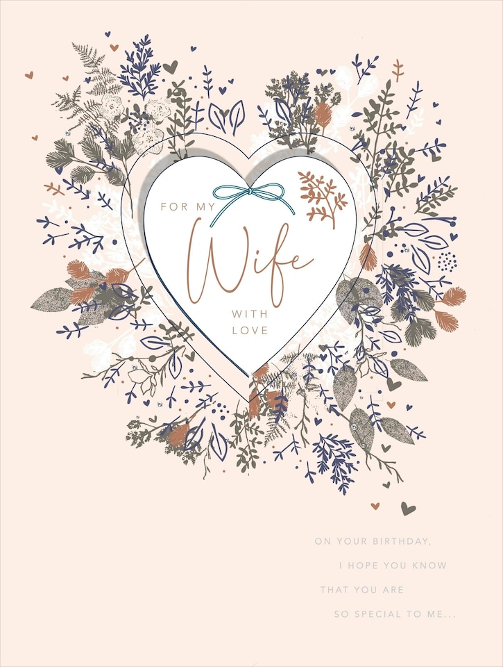 image 1 of Wife Hanging Heart Design Large Luxury Birthday Card