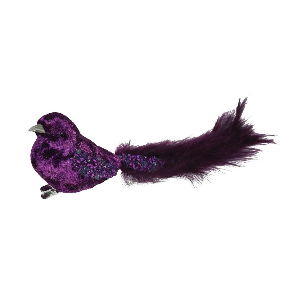 image 1 of Decorative Purple Velvet Bird With clip - 20cm