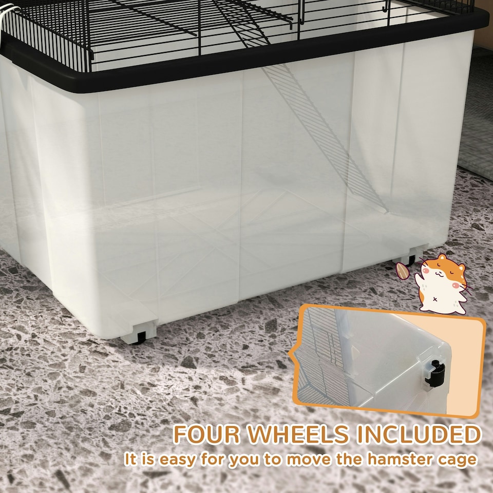image 1 of PawHut Hamster Cage, Two-Tier Gerbil Cage w/ Deep Bottom, Ramp, Food Dish
