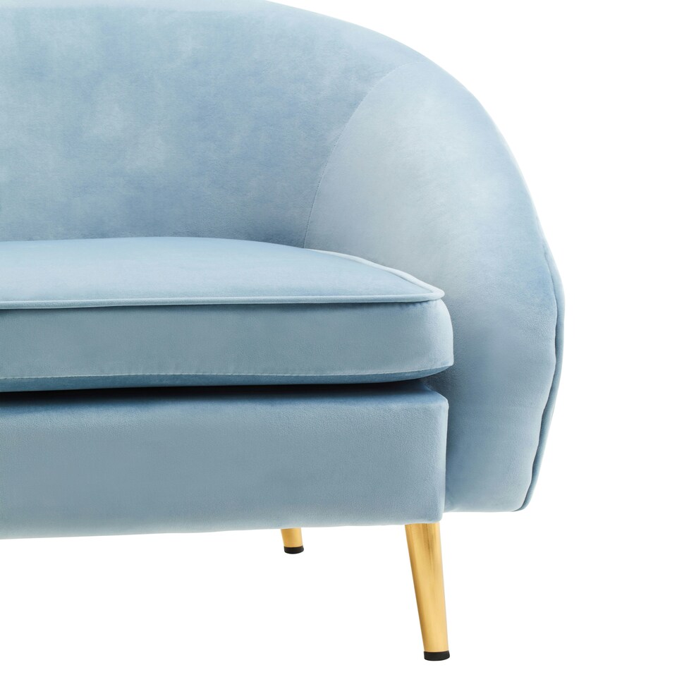 image 1 of Interiors by Premier Blue Velvet Armchair with Cushion, Plush Foam Seat With Gold Finish Metal Legs, Living Room Accent Chair